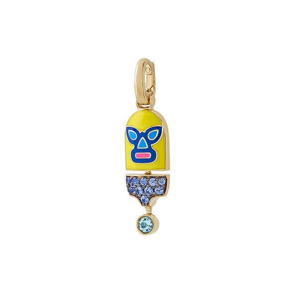 The Hurricane Sees Blue Luchadores Pendant with Blue Sapphires in Yellow Gold - MUSE Shop