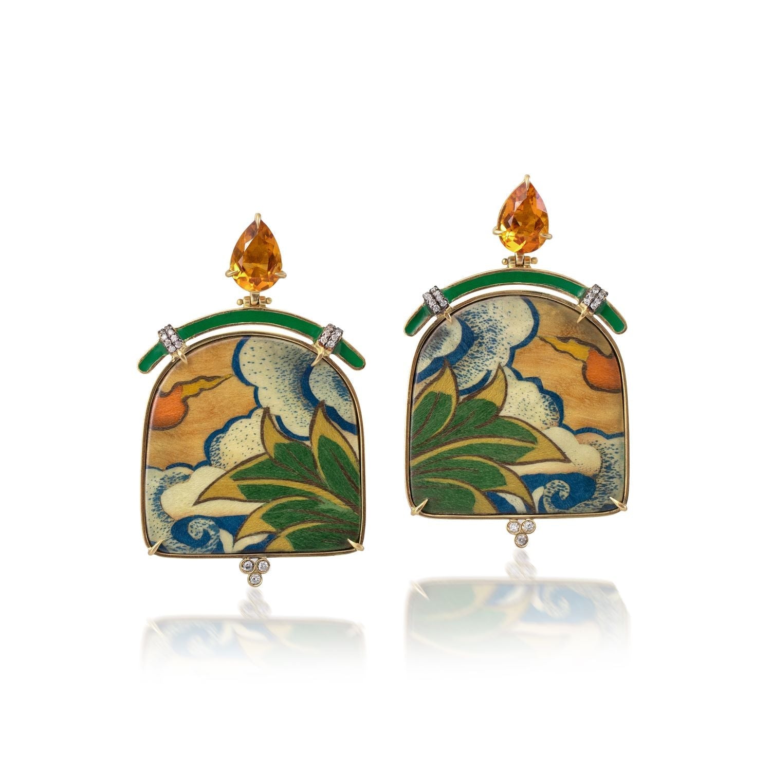 Tibetan Leaf Print & Citrine Marquetry Earrings - MUSE Shop