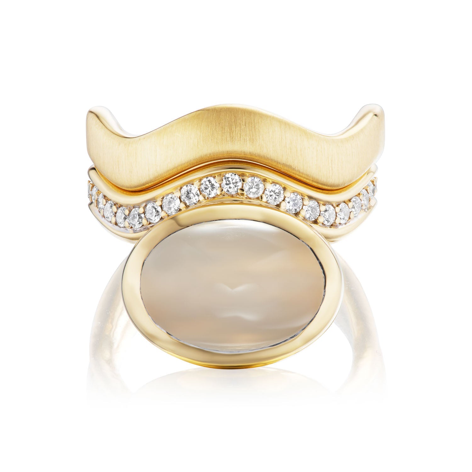 White Moonstone & Diamond Curve Aurora Ring - MUSE Shop
