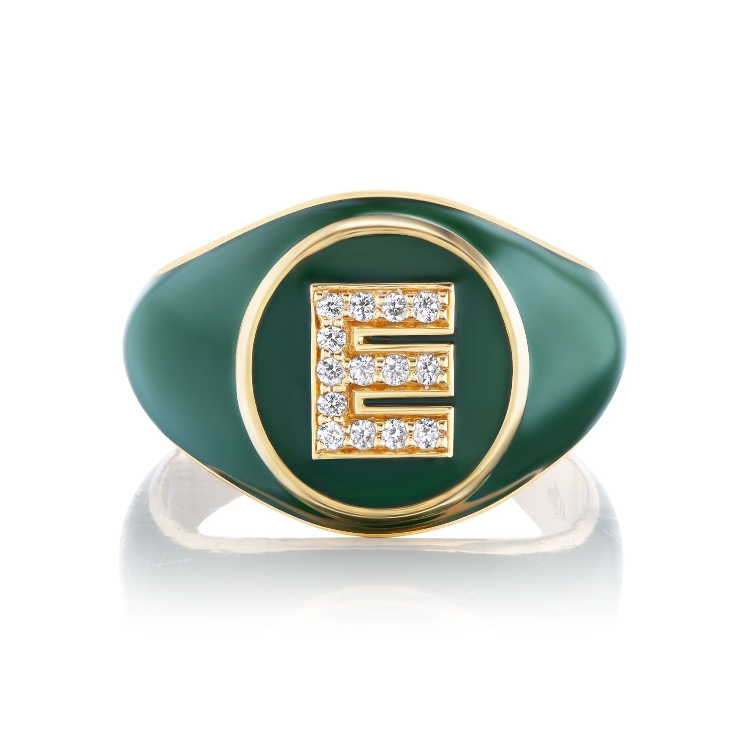 E Signet Ring with Diamonds